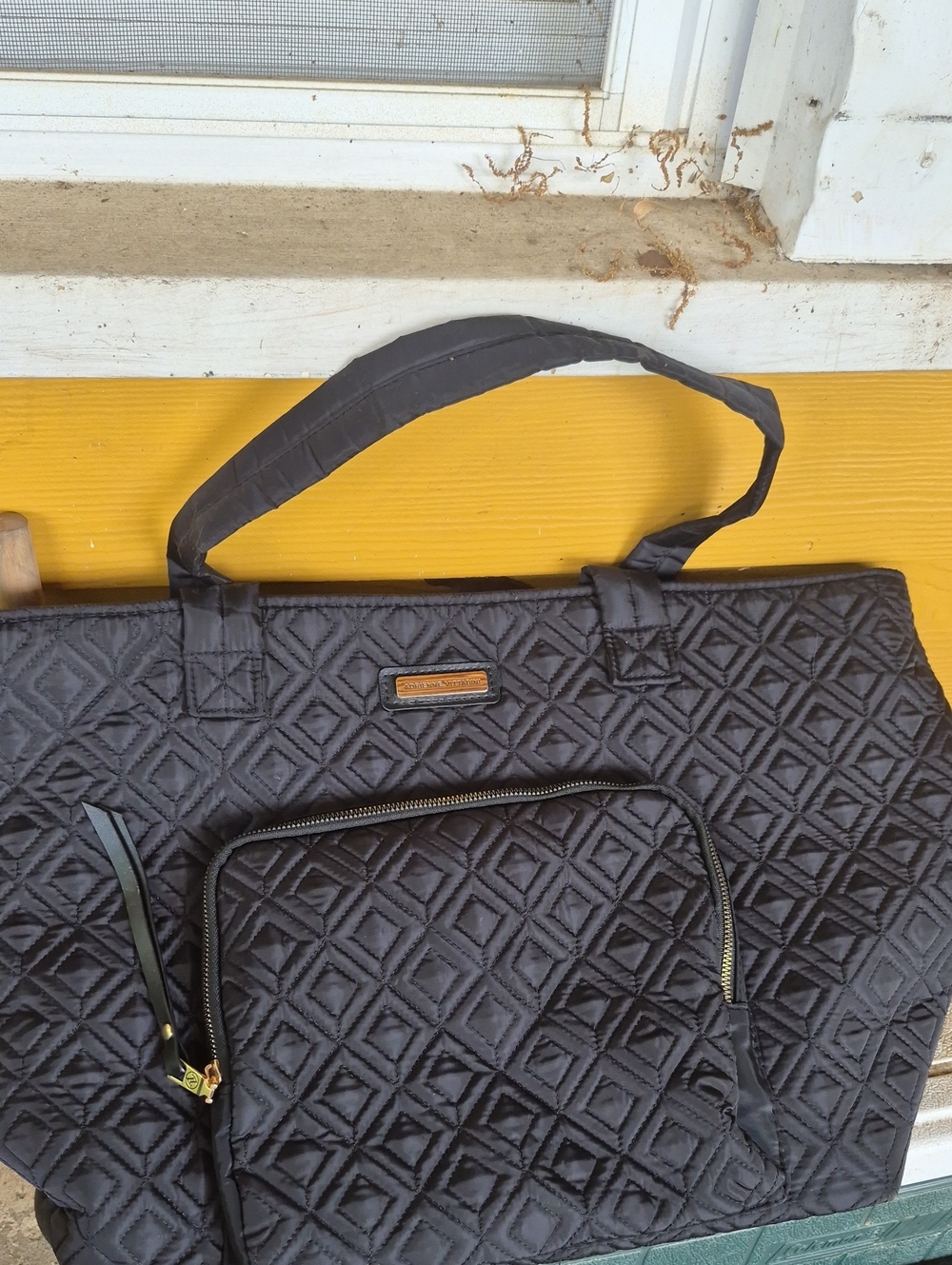 Quilted Black Tote Bag with Front Zip Pocket